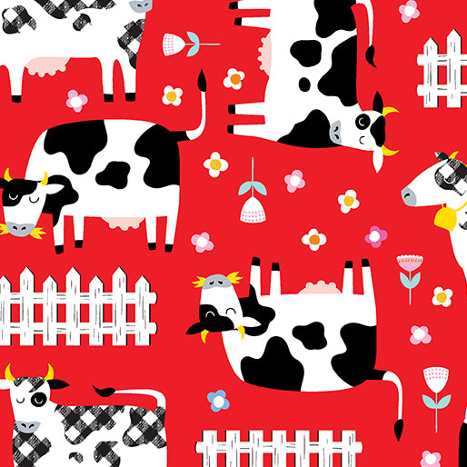 14377-10 MOO CREW RED - {THE PANEL FOR THIS COLLECTION IS ON OUR PANEL PAGE} - BARNYARD RULES by Kanvas Studio for Benartex Designer Fabrics