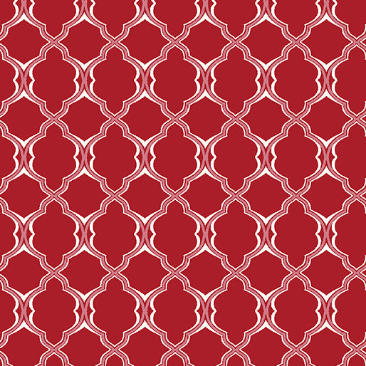 16096-10 LATTICE GEO RED - BETTY'S GERANIUMS by Jackie Robinson for Benartex Designer Fabrics