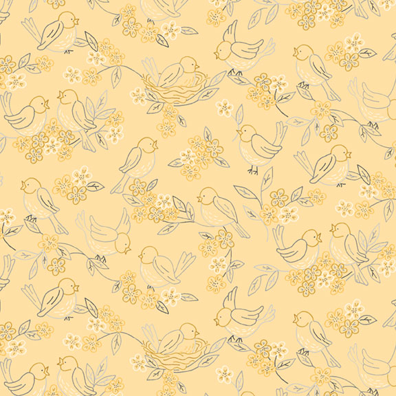 R190741D-YELLOW -BIRDS - BIRDS and BEES by Cindy Staub (Quilt Doodle Designs) for Marcus Fabrics