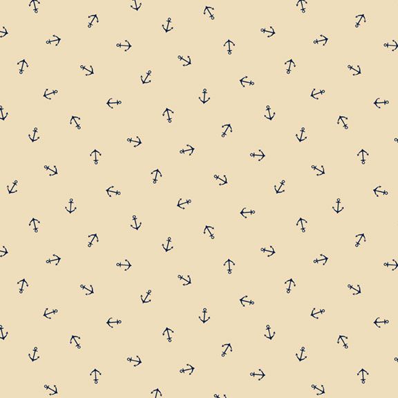 R220705 CREAM - LITTLE ANCHORS - SEASIDE by Paula Barnes for Marcus Fabrics