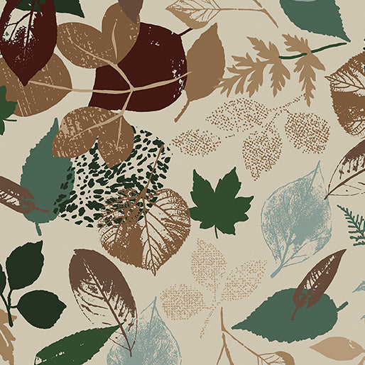 12925-70 FOREST LEAVES/TAN - MOOSE CREEK LODGE by Kanvas Studio for Benartex Designer Fabrics