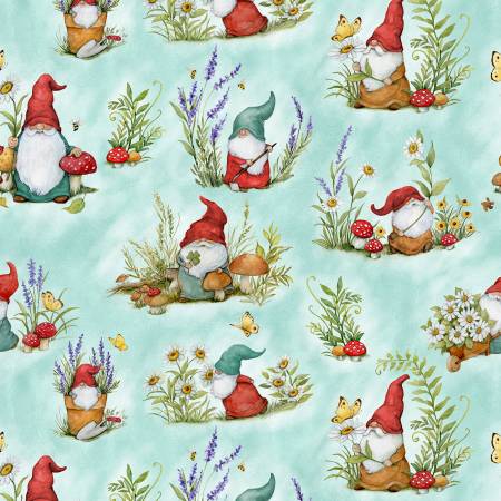 39720-434 TEAL GNOMES ALLOVER/SAVOR THE GNOMENT by Susan Winget for WILMINGTON PRINTS FABRICS