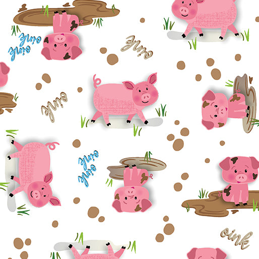 14379-09 HOG HEAVEN WHITE - {THE PANEL FOR THIS COLLECTION IS ON OUR PANEL PAGE} - BARNYARD RULES by Kanvas Studio for Benartex Designer Fabrics