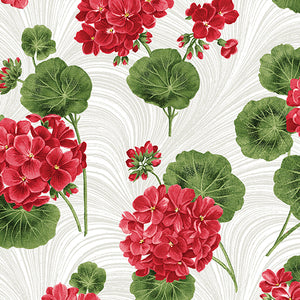 16093-09 BETTY'S GERANIUMS WHITE - BETTY'S GERANIUMS by Jackie Robinson for Benartex Designer Fabrics