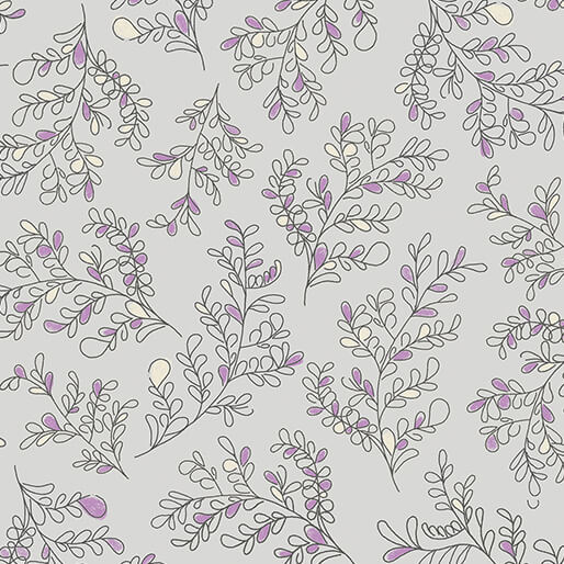 16410 08 LEAFY LOOPS - GREY - BEE HAVEN by Rachel Rossi Designs for Benartex Designer Fabrics