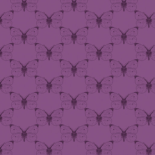 16415 65 ETCHED CABBAGE BUTTERFLY - PLUM - BEE HAVEN by Rachel Rossi Designs for Benartex Designer Fabrics