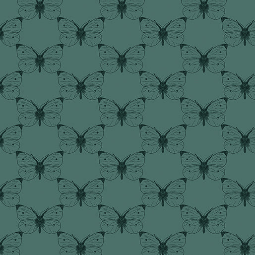 16415 85 ETCHED CABBAGE BUTTERFLY - TEAL - BEE HAVEN by Rachel Rossi Designs for Benartex Designer Fabrics