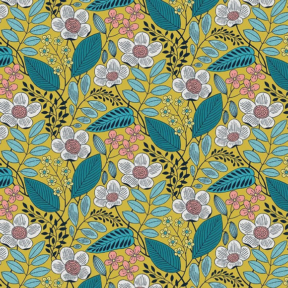 16445-33 OLIVIA YELLOW - BLOOMING COLOR 2 by Wolff Paper for Benartex Designer Fabrics