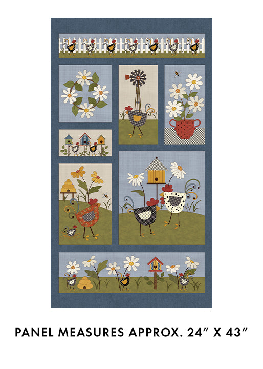 16752 55 BLUE/MULTI - PRAIRIE CHICKS PANEL - PRAIRIE CHICKS by Cheryl Haynes for Benartex Designer Fabrics