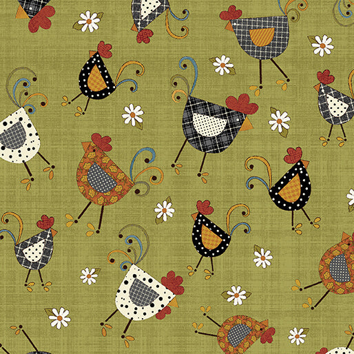 16754 44 GREEN - CHICKEN DANCE - PRAIRIE CHICKS by Cheryl Haynes for Benartex Designer Fabrics