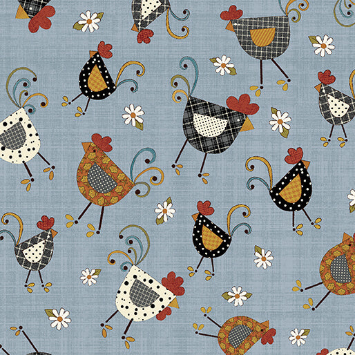 16754 54 BLUE - CHICKEN DANCE - PRAIRIE CHICKS by Cheryl Haynes for Benartex Designer Fabrics