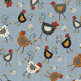 16754 54 BLUE - CHICKEN DANCE - PRAIRIE CHICKS by Cheryl Haynes for Benartex Designer Fabrics