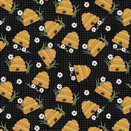 16755 12 BLACK - PRAIRIE HIVE - PRAIRIE CHICKS by Cheryl Haynes for Benartex Designer Fabrics