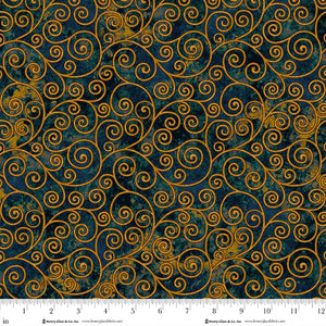 3442-77 - INDIGO - SCROLLS - CROW-MAZING by Jan Mott for Henry Glass & Co