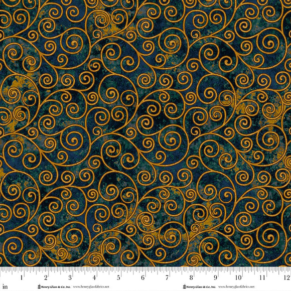 3442-77 - INDIGO - SCROLLS - CROW-MAZING by Jan Mott for Henry Glass & Co