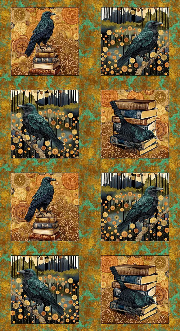 3446P-38 - OCHRE MULTI - CROW BLOCKS - CROW-MAZING by Jan Mott for Henry Glass & Co