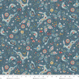 3548-77 MEDIUM BLUE WOODLAND CHARACTER TOSS || NORWEGIAN FOREST by Mary Jane Carey for Henry Glass &amp; Co Division