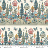 3550-44 CREAM FOREST BORDER STRIPE || NORWEGIAN FOREST by Mary Jane Carey for Henry Glass &amp; Co Division