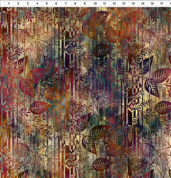 3FLS 1 MULTI/TAN - LEAF STRIPE - FALLING LEAVES by Jason Yenter for In The Beginning Fabrics