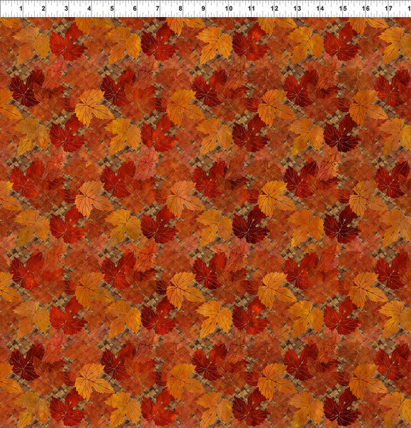 4FLS 1 RUST/TAN - MINI MAPLE - FALLING LEAVES by Jason Yenter for In The Beginning Fabrics