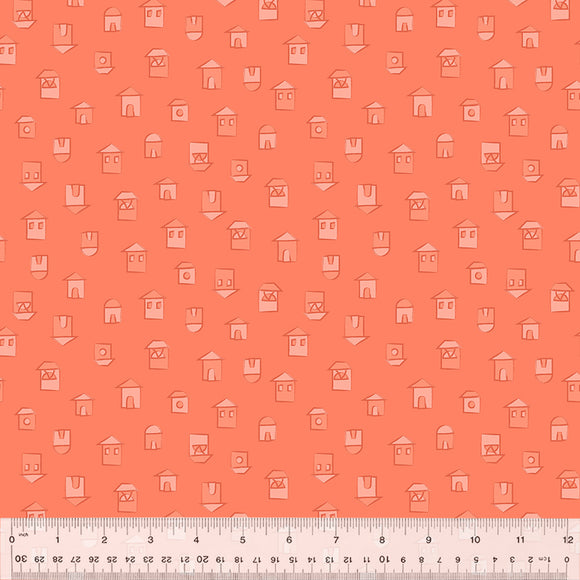53300-2 LITTLE VILLAGE PAPAYA - 100% COTTON - COLOR CLUB by Heather Valentine/The Sewing Loft for Windham Fabrics