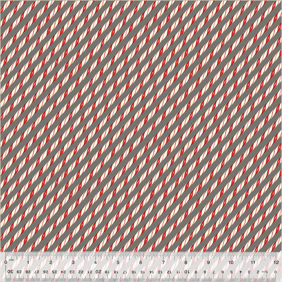 54106-11 GREY - CANDY CANE STRIPE - A VERY TERRI CHRISTMAS by Terri Degenkolb for Windham Fabrics [Panel is on our panel page]