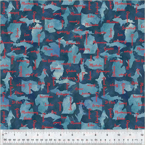 54624-1 LAKE BLUE - MICHIGAN COUNTIES - MICHIGAN SHOP HOP 2025 by Whistler Studios for Windham Fabrics