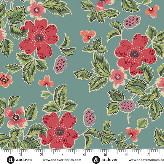 A-1196-T TEAL RAMBLING ROSE - RAMBLING ROSE by Renee Nanneman for Andover Fabrics