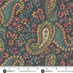 A-1197-K CHARCOAL BOHO SOUL - RAMBLING ROSE by Renee Nanneman for Andover Fabrics