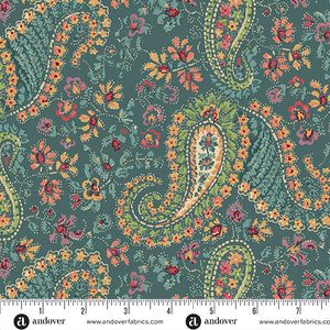 A-1197-T DEEP TEAL BOHO SOUL - RAMBLING ROSE by Renee Nanneman for Andover Fabrics