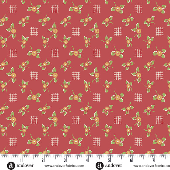 A-1198-R PERSIAN CORAL FRUITY - RAMBLING ROSE by Renee Nanneman for Andover Fabrics