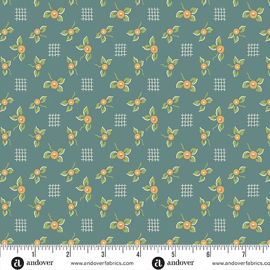 A-1198-TO TEAL APRICOT FRUITY - RAMBLING ROSE by Renee Nanneman for Andover Fabrics