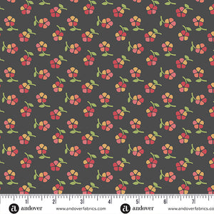 A-1198-K CHARCOAL FRUITY - RAMBLING ROSE by Renee Nanneman for Andover Fabrics