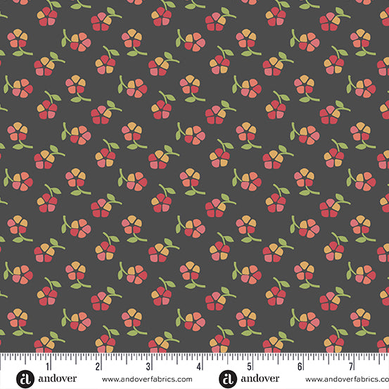 A-1198-K CHARCOAL FRUITY - RAMBLING ROSE by Renee Nanneman for Andover Fabrics