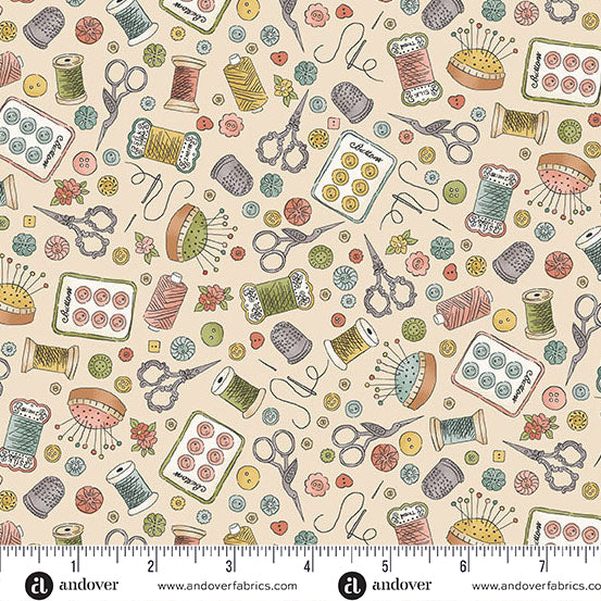 MU-132-Q CREAM NOTIONS - ATELIER by MAKOWER UK FOR Andover Fabrics