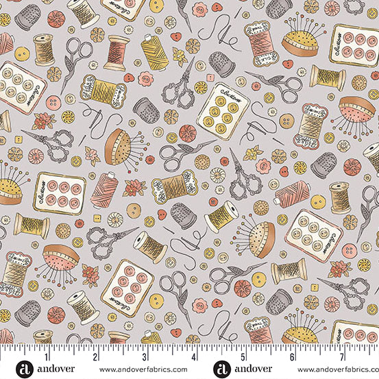 MU-132-S GREY NOTIONS - ATELIER by MAKOWER UK FOR Andover Fabrics