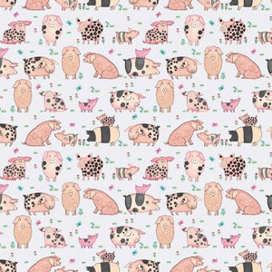 849-90 GRAY PIGS IN FLOWERS - HAY DAY by Kate Mawdsley for Henry Glass & Co {The panel is on our Panel page}