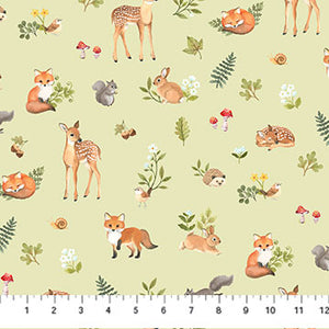 DP27169-72 GREEN MULTI - ANIMAL - WOODLAND BABES by Kathryn Christensen for Northcott Fabrics