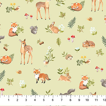 DP27169-72 GREEN MULTI - ANIMAL - WOODLAND BABES by Kathryn Christensen for Northcott Fabrics
