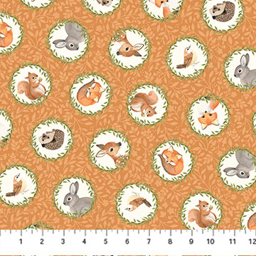 DP27170-32 RUST MULTI - TOSSED CIRCLES - WOODLAND BABES by Kathryn Christensen for Northcott Fabrics