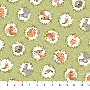 DP27170-72 GREEN MULTI - TOSSED CIRCLES - WOODLAND BABES by Kathryn Christensen for Northcott Fabrics