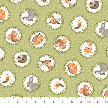 DP27170-72 GREEN MULTI - TOSSED CIRCLES - WOODLAND BABES by Kathryn Christensen for Northcott Fabrics