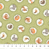 DP27170-72 GREEN MULTI - TOSSED CIRCLES - WOODLAND BABES by Kathryn Christensen for Northcott Fabrics