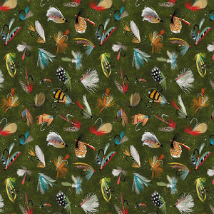 GAIL-CD3480-HUNTER - FLY FISHING LURES - WOODLAND RETREAT by Timeless Treasures