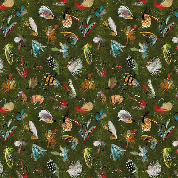 GAIL-CD3480-HUNTER - FLY FISHING LURES - WOODLAND RETREAT by Timeless Treasures