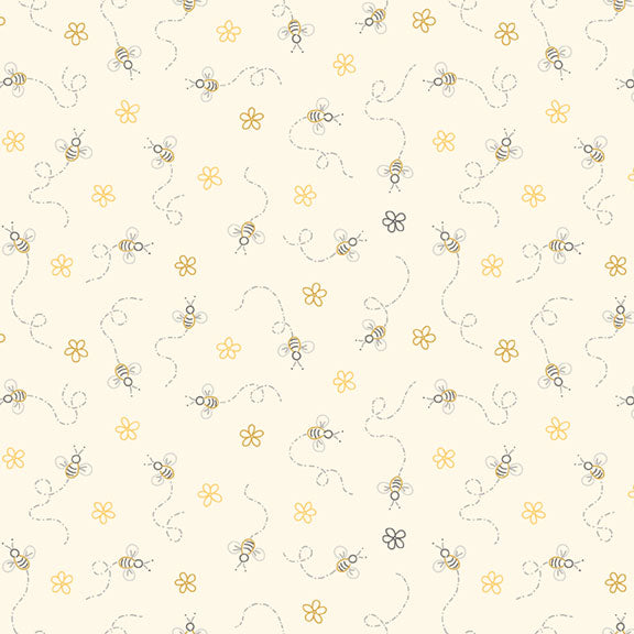 R190742D-CREAM -BEES  - BIRDS and BEES by Cindy Staub (Quilt Doodle Designs) for Marcus Fabrics