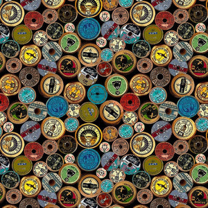 SEW-CD3354-MULTI - ANTIQUE SPOOL LABELS - HAPPY PLACE SEWING ROOM by Timeless Treasures