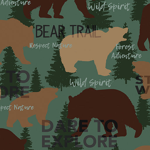 12919-40 BEAR TRAIL/FOREST GREEN - MOOSE CREEK LODGE by Kanvas Studio for Benartex Designer Fabrics