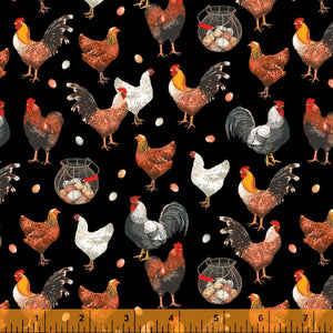52766-2  FARMERS MARKET BLACK CHICKENS/ by Whistler Studios for WINDHAM FABRICS