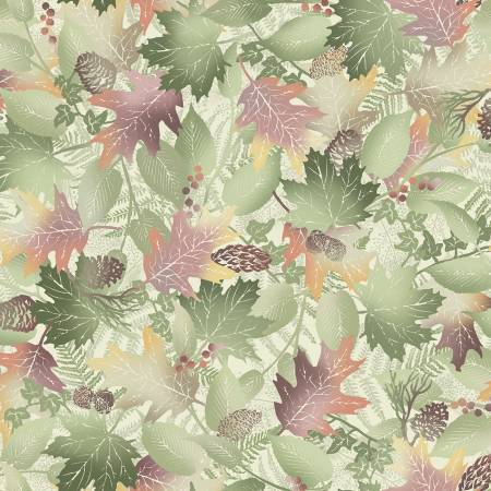 D10294M-E CREAM LEAVES DIGITALLY PRINTED - 100% COTTON - FOREST CHATTER for Maywood Studio